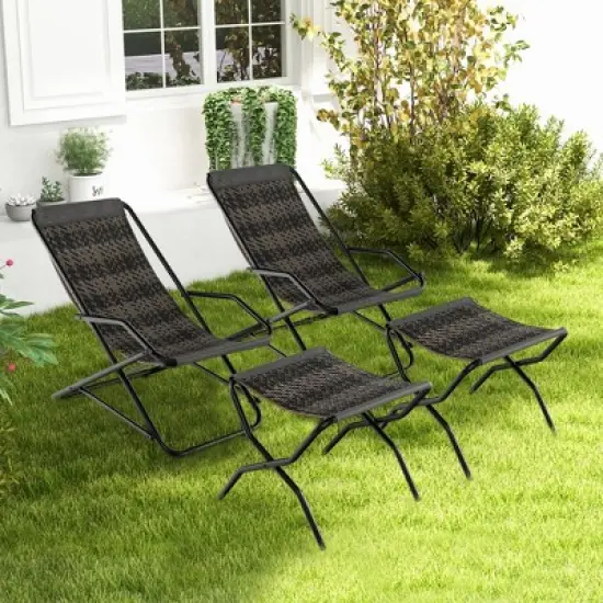 Costway Patio Folding Rattan Sling Chair Rocking Lounge Chaise Armrest Garden Portable image {4}