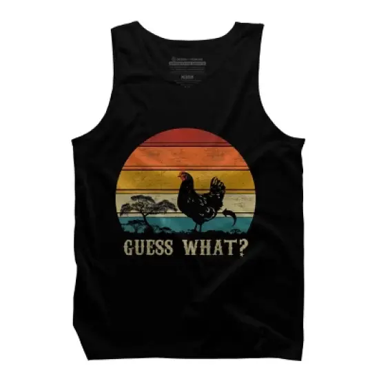 Men's Design By Humans Retro Guess What? Chicken Behind By Chos Tank Top image {2}