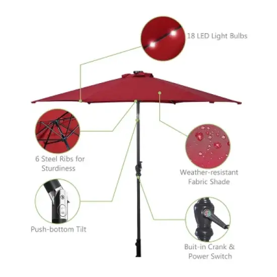 Tangkula 9' Outdoor Patio Umbrella Offset w/LED Light No Base Beige/Burgundy/Tan image {3}