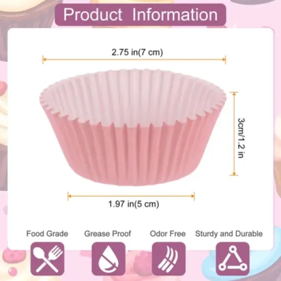 Unique Bargains Greaseproof Disposable Standard Size Cake Cookie Baking Cups 100 Pcs Pink image {1}