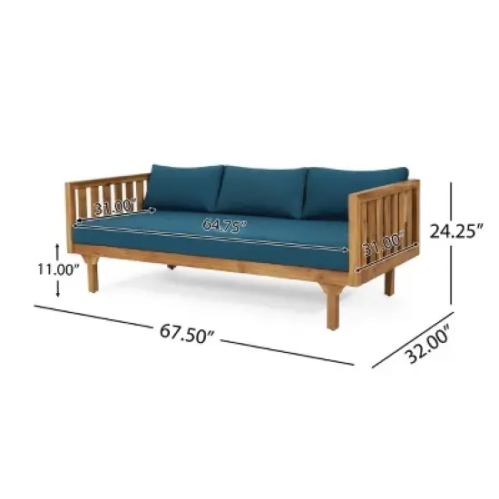 Outdoor Patio 3 Seater Daybed,Waterproof Fabric Upholstered Sofa Bed With Acacia Wood Frame,Indoor Wooden Armrests Sofa Bed-Coolbibila image {3}