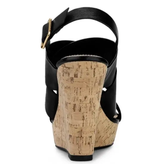 Allegra K Women's Wood Wedges Platform Wedge Sandals image {3}