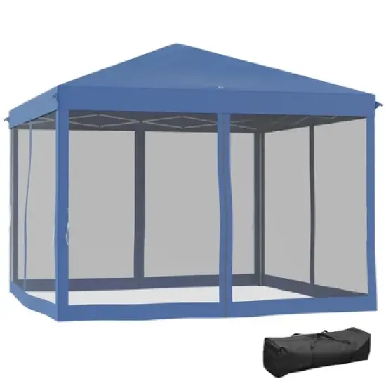 Gulches 10' x 10' Pop Up Canopy Tent with Netting, Instant Gazebo, Screen House with Carry Bag, Height Adjustable for Outdoor, Garden, Patio, Blue image {3}