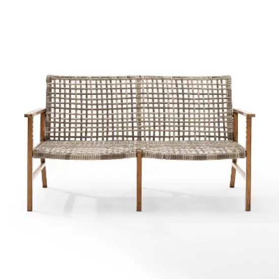 Ridley Outdoor Wicker & Metal Loveseat - Gray - Crosley image {6}