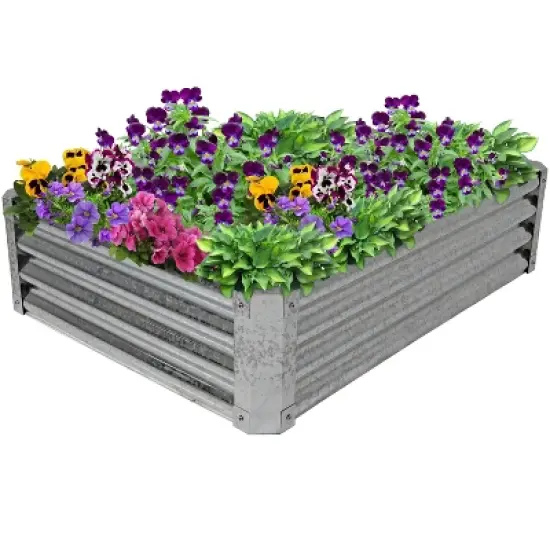 Sunnydaze Outdoor Lawn and Garden Galvanized Steel Rectangle Raised Vegetable Garden or Flower Bed Planter Kit - 22" - Silver image {5}