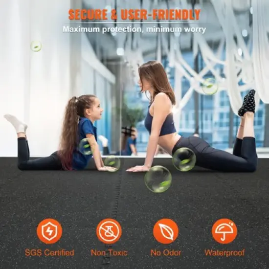 VEVOR EVA Interlocking Foam Floor Mats, 0.56 in Thickened 25 Pcs Rubber Tiles, 24 x 24 in, Flooring Mats for Home, Gym, Office-100 Sq Ft, Black image {5}