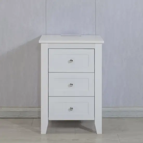 Angel Sar White Night Stand with Charging Station, Modern Nightstand with 3 Drawers image {7}