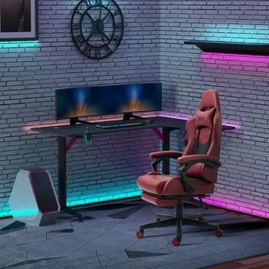 Vinsetto Racing Gaming Chair Diamond PU Leather Office Gamer Chair High Back Swivel Recliner with Footrest, Lumbar Support, Adjustable Height, Red image {1}