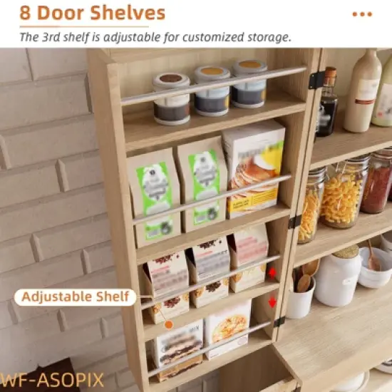 72" Tall Modern Pantry Cabinet with 4 Doors, Drawer & Adjustable Shelves image {2}