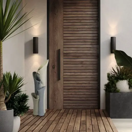 LuxenHome Gray Resin Classical Fluted Columns Outdoor Fountain image {3}