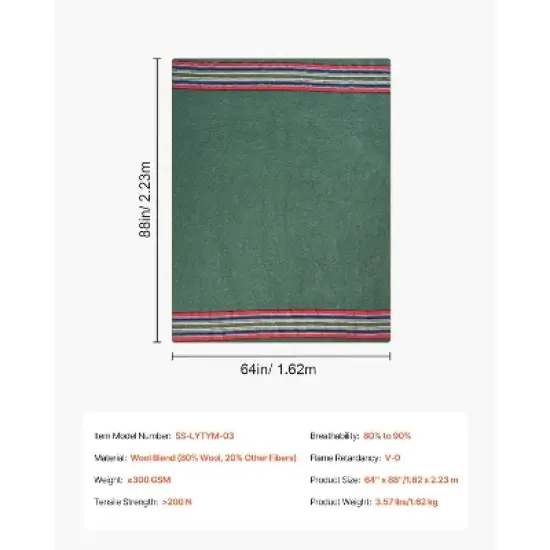 VEVOR Wool Camping Blanket, Large Warm Stadium Blanket, Waterproof & Windproof, Flame Retardant, 64" x 88" (80% Wool), Texture Multicolor image {7}