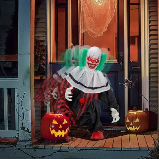 Slickblue Halloween Yard Decoration 2.6FT Tall Clown with Motion Sensor, Light-Up Eyes, and Scary Effects image {2}