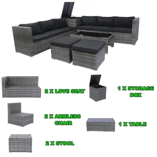 Isabel 8-Piece All-Weather Rattan Patio Sectional Sofa Set with One Storage Box Under Seat, Outdoor Furniture - Maison Boucle image {5}