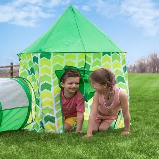 HearthSong Indoor Outdoor Two Green Pop-Up Play Tents and Two Tunnels for Kids image {6}