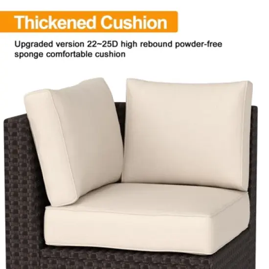 6-Piece All-Weather Sectional Patio Sofa Set, Rattan Wicker Couch Set with Glass Coffee Table for Backyard, Garden, or Balcony image {6}