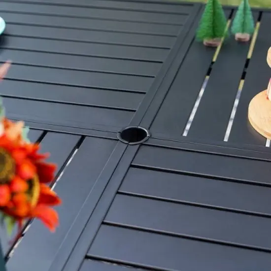 Captiva Designs 9pc Outdoor Slat-top Square Metal Dining Table and Thick Cushion Fixed Wicker Chairs image {5}