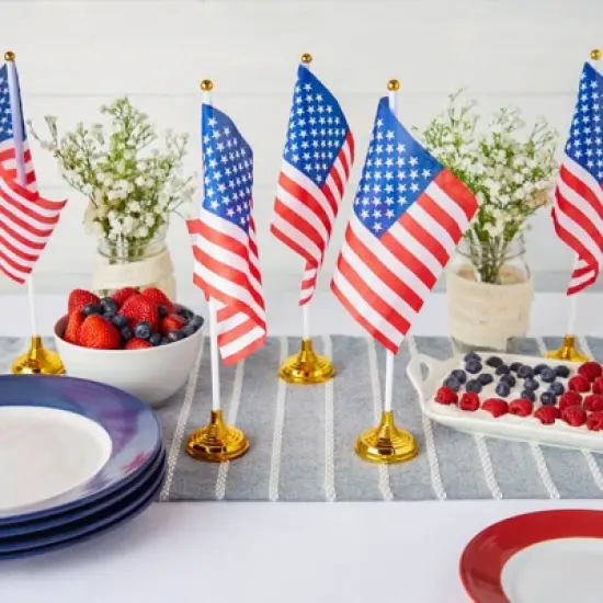 Juvale 12 Pack Patriotic Mini American Flags with Stands for Desk, Table, 4th of July Party Essentials, 8 x 5 in image {2}