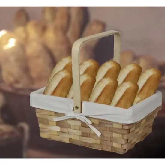 Vintiquewise 12 Inch Rectangular Woodchip Picnic Basket Lined with White Fabric image {2}