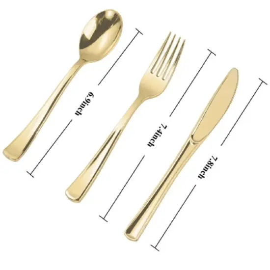 Itopfox 300PCS Gold Plastic Silverware Set, Heavy Duty Disposable Flatware Dinnerware, 100 Forks, 100 Spoons 100 Knives for Party, Wedding, Daily Use image {1}