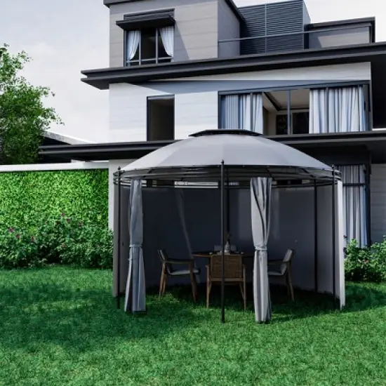 Tangkula 11.5'Outdoor Patio Round Dome Gazebo Canopy Shelter Double Roof Steel Gray image {3}