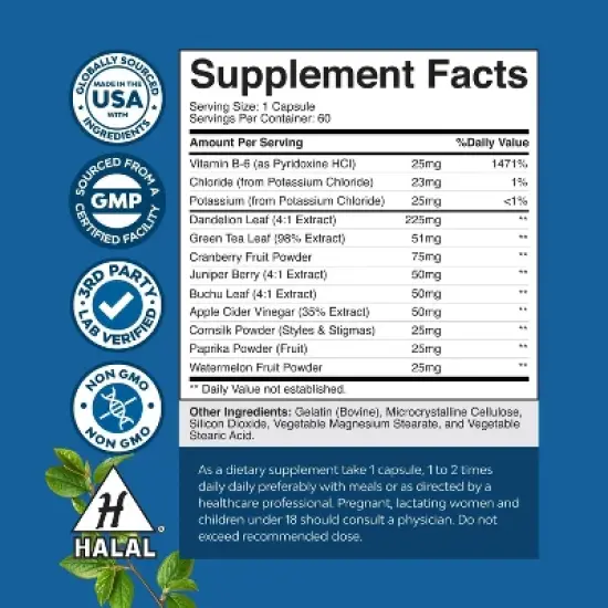 Water Away Herbal Diuretic Pills, Fluid Retention Supplement, Dandelion Leaf & Green Tea, Bloating Relief, Leg & Feet Swelling, Nature's Craft, 60ct image {2}