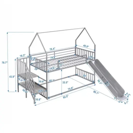 Twin over Twin Metal Bunk Bed House Bed with Slide and Staircase-ModernLuxe image {3}