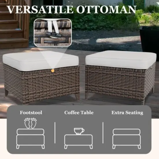 EAGLE PEAK Ocean Vista 2 Piece Wicker Patio Ottoman Set, Variated Wicker Multipurpose Square Ottomans image {6}
