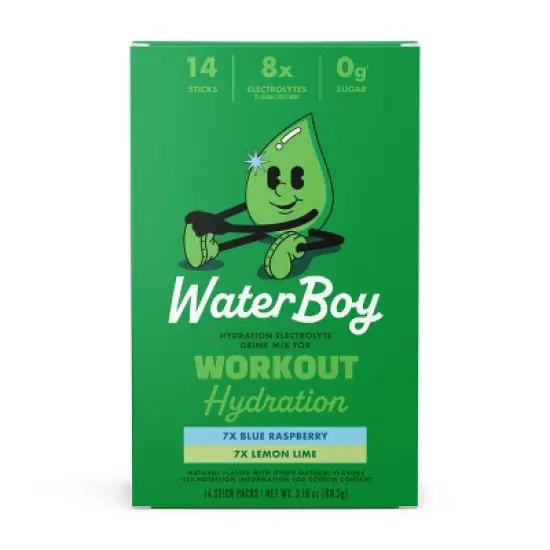 Waterboy Workout Hydration Sports Drink Variety Pack - Blue Raspberry + Lemon Lime - 3.16oz/14ct image {2}