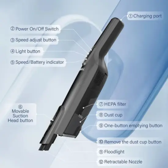 WHALL Cordless Handheld Vacuum Cleaner, Powerful Suction, LED Lights, 2 Suction Modes, Rechargeable with Charging Dock, For Home, Office, Car image {4}