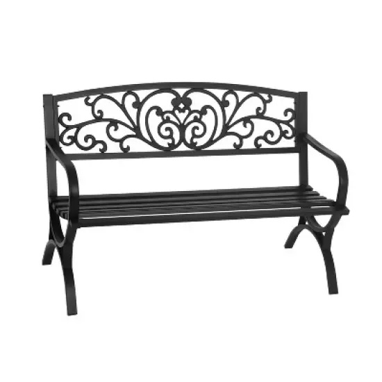 BestMassage Patio Garden Bench 50 Inch Sturdy Metal Loveseat Chairs, Black image {7}