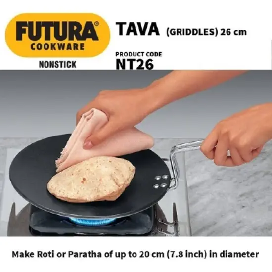 Hawkins Futura 10" Non Stick Concave Tava Griddle with Steel Handle: Anodized Aluminum, Gas Compatible, Hand Wash image {3}