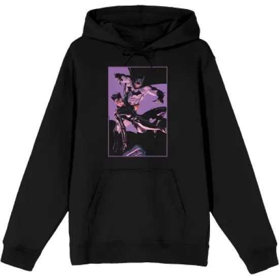 Men's DC Comic Bok Batman & Batgirl Superheroes Black Graphic Print Hoodie image {4}