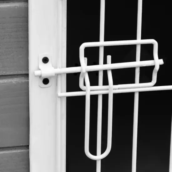 PawHut Foldable Wooden Dog House Raised Puppy Cage Kennel Cat Shelter for Indoor & Outdoor w/ Lockable Door Openable Roof Removable Bottom Gray image {4}