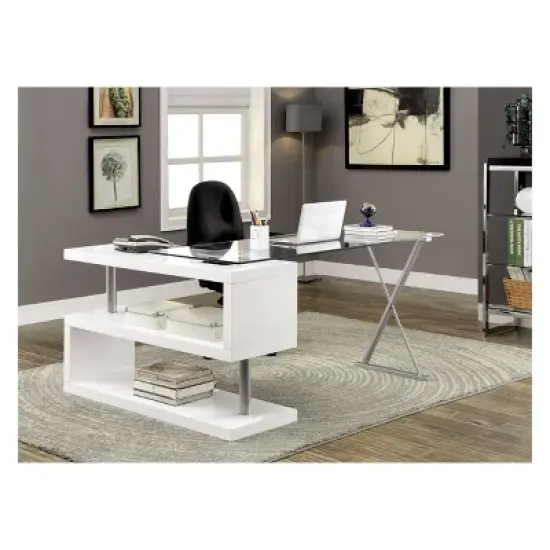 Nagini Swivel Computer Desk Glossy White - HOMES: Inside + Out image {1}