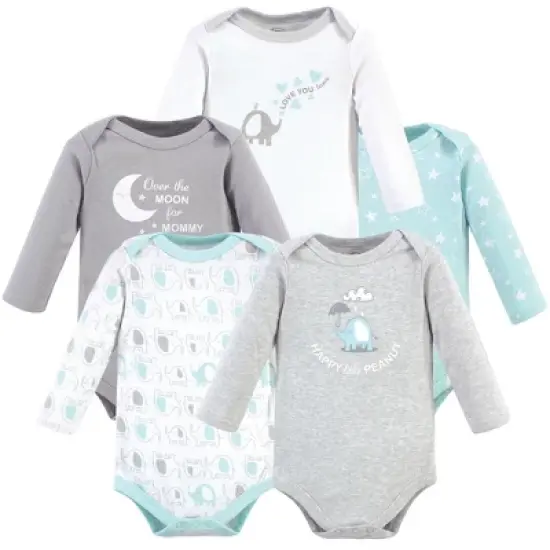 Luvable Friends Baby Boy Cotton Long-Sleeve Bodysuits 5pk, Boy Basic Elephant image {6}