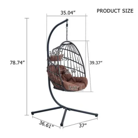 Sapphtopaz Porch Swing Egg Hanging Chair Wicker Woven Swing Hanging Hammock Chair with Cushions and Stand for Indoor, Garden, Terrace, Backyard image {5}