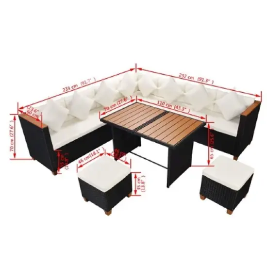 vidaXL Patio Furniture Set Set of 7 Black and Cream image {10}
