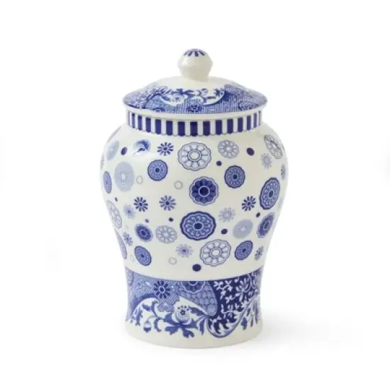 Spode Blue Italian Brocato Porcelain Ginger Jar - 5-Inch Decorative Lidded Accent with Imari Border in Classic Blue & White for Traditional image {7}