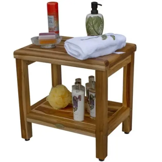 EcoDecors&reg; Eleganto&reg; 18" Teak Wood Shower Bench with Shelf in EarthyTeak Finish image {6}
