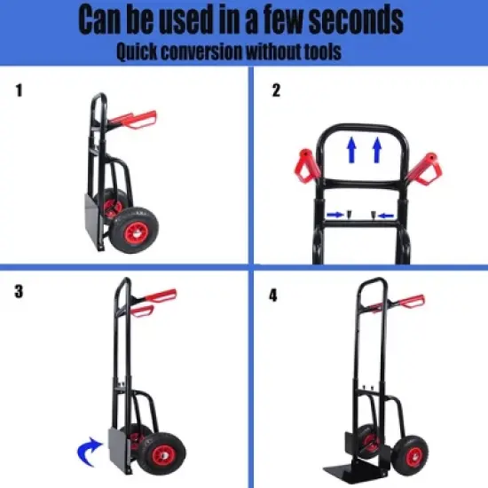 Hand Truck Dolly 2 Wheel Dolly Cart And 4 Wheel Push Cart With Swivel Wheels 330 LBS Capacity Heavy-Duty Luggage Trolley Cart For Moving Warehouse image {4}