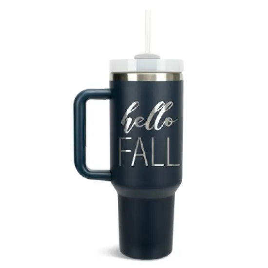 Elanze Designs Hello Fall Autumn Harvest Season 40 oz. Stainless Steel, Large Water Bottle Coffee Mug, Spill & Leak Resistant, Thermal Travel Tumbler image {1}
