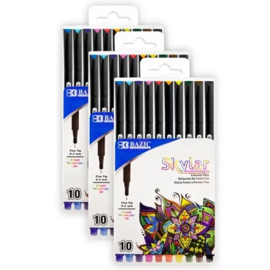 BAZIC Products&reg; Skylar 0.4 mm Fineliner Pen, 10 Per Pack, 3 Packs image {7}
