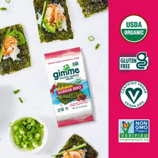 gimMe Organic Roasted Seaweed Snack Korean BBQ - 0.32oz image {2}