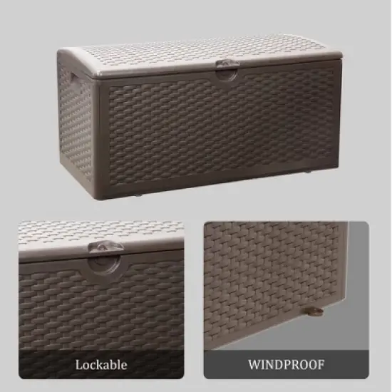 Yardgrace Lockable Wooden Pattern Cushioned Seat Mobile Storage Deck Box image {4}