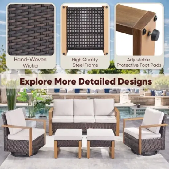 Gymojoy 5 Pieces Outdoor Patio Sofa Club Chair with Ottoman Set image {11}