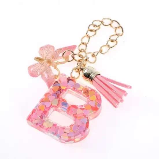 Unique Bargains Heart Sequin Letter B Butterfly Tassel Water Cup Pendant Pink 1 Pc image {4}