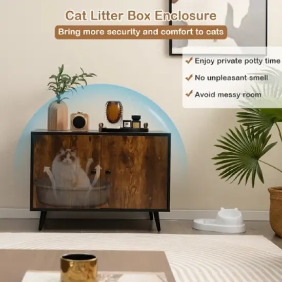 Tangkula Industrial Cat Litter Box Enclosure Hidden Washroom Cat House End Table Cabinet image {6}