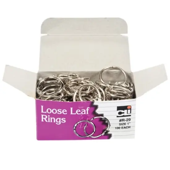 Charles Leonard Loose Leaf Rings with Snap Closure, Nickel Plated, 1 Inch Diameter, 100/Box image {1}