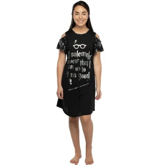 Harry Potter Women's Juniors Up to No Good Cold Shoulder Nightgown image {6}