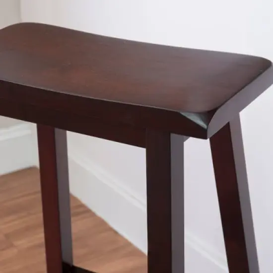 30" Saddle Barstool Wood Brown - Linon image {6}
